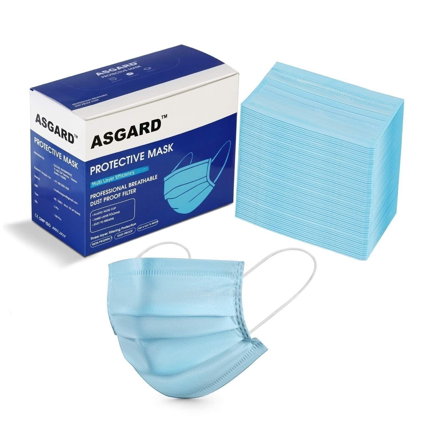 ASGARD ASGARD Melt-Blown Fabric Disposable Face Mask with Nose Clip (Blue, Pack of 200) for Unisex