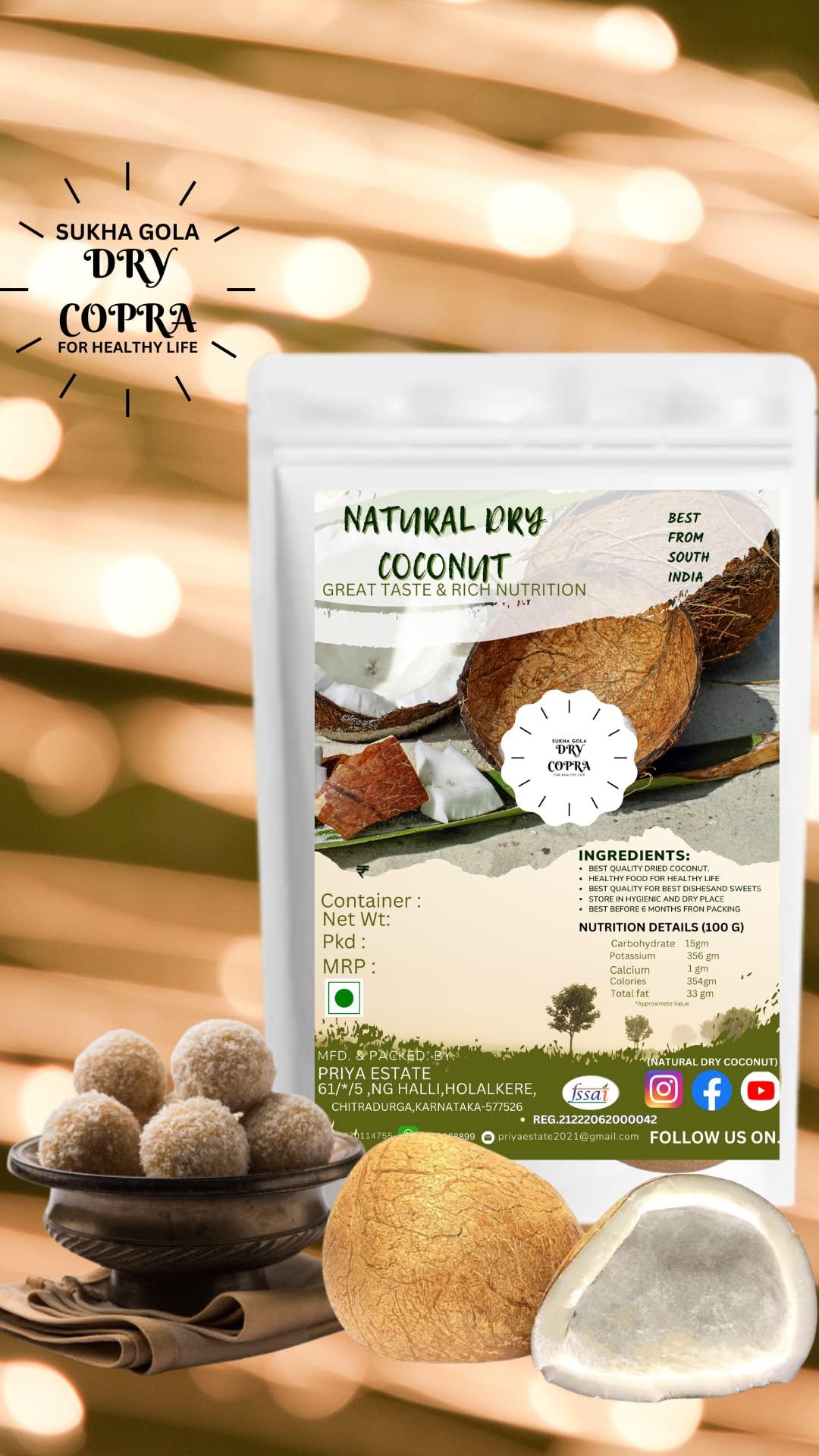 PRIYA ESTATE Natural Dry Coconut ( Natural Sun Dried Dry Copra Best USE for Making Sweets ,PUJA and Dessert ETC ) SUKHA Gola