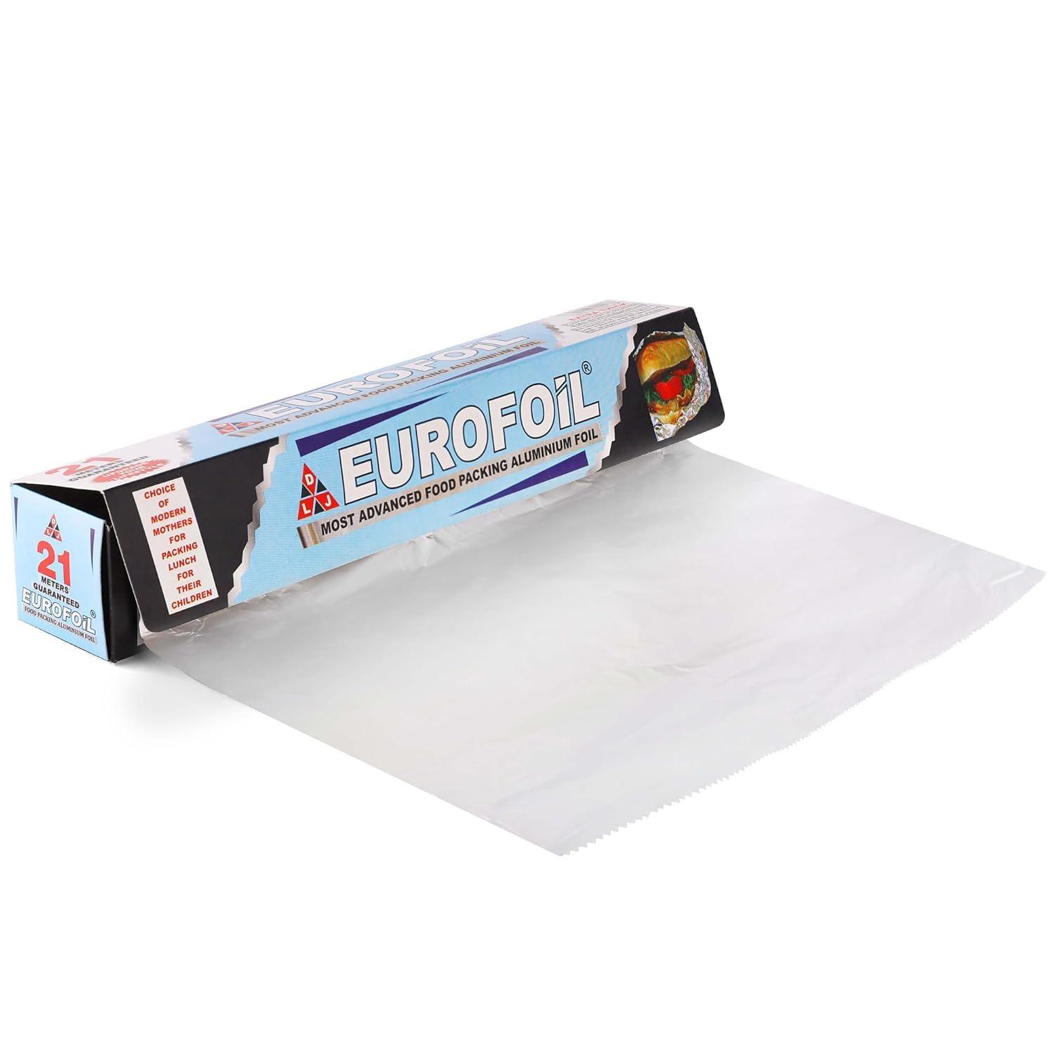 Eurofoil Eurofoil Food Wrap Aluminium Foil 21 Metre | Food Grade Strong & Durable Foil | for Packing, Wrapping, Cooking, Baking & Grilling | Non-Stick Multipurpose Parchment Paper | Keeps Food Fresh