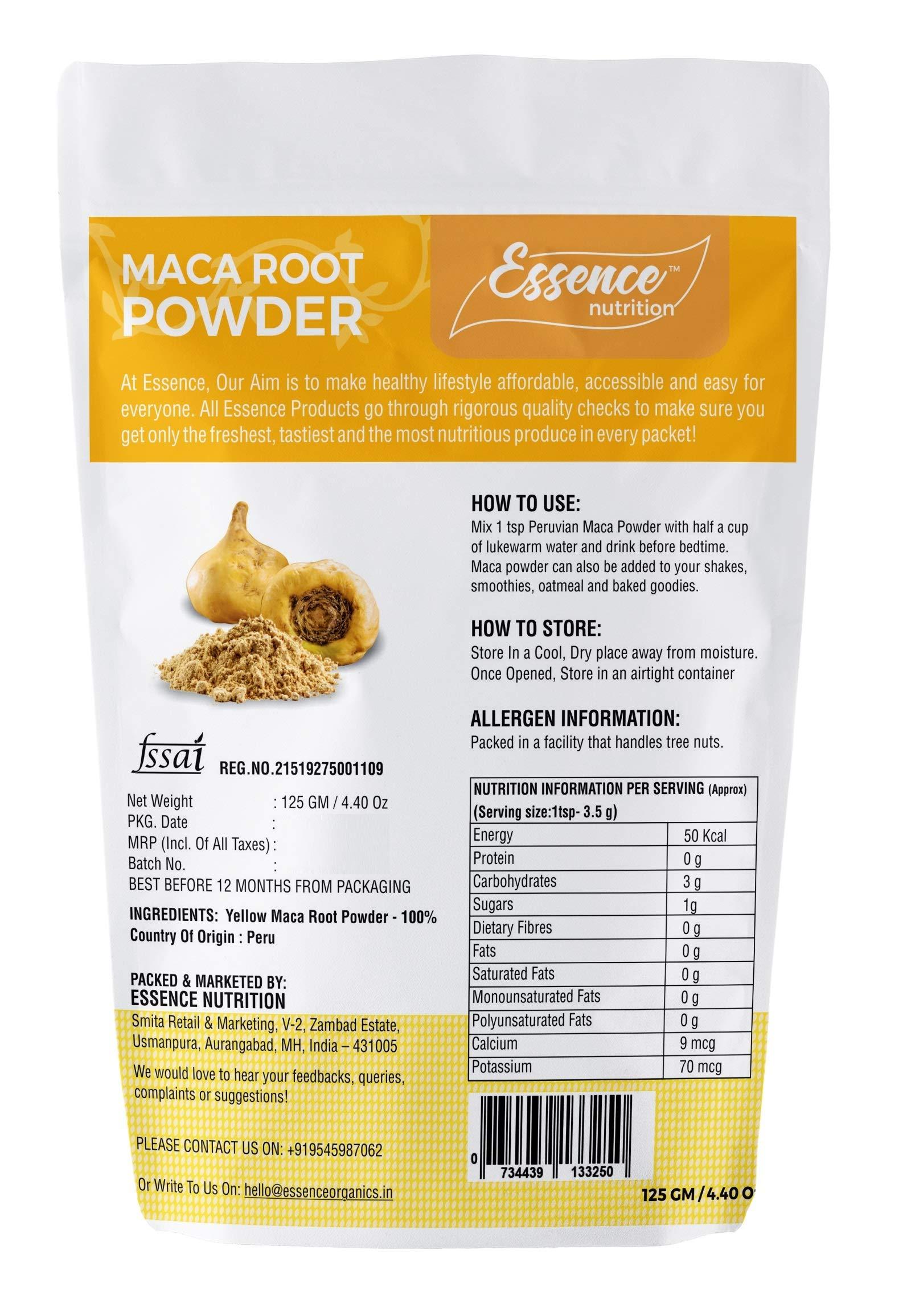 Essence Nutrition Essence Nutrition Maca Root Powder (125 Grams) - All Natural & NON GMO Maca Root Powder Imported From Peru - Use as a Maca Coffee For Men
