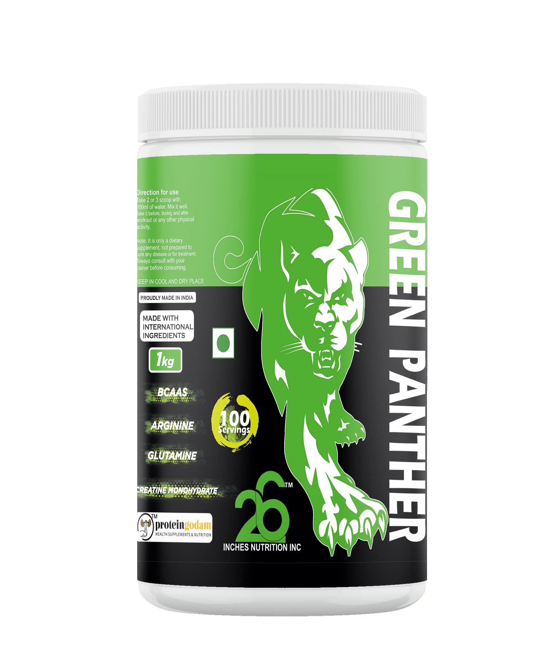 26 INCHES NUTRITION INC 26 INCHES NUTRITION INC Mucle Mass Gainer-3 Kg & Green Panther-1 Kg | Mass Gainer | Weight Gainer | Lean Gainer (Mango, Energy Drink-Green Apple)