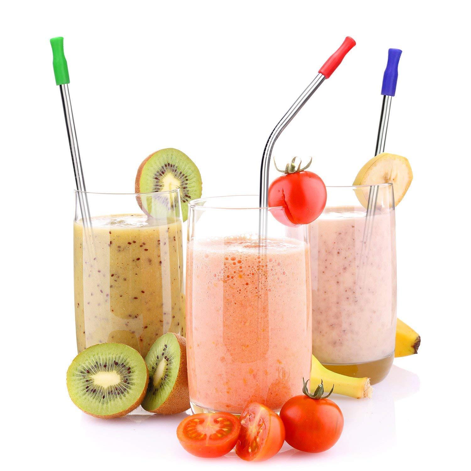 Ashleylife 10pcs Reusable Metal Stainless Steel Straws with Silicone Tips & Buckle Drinking Straw for 20-40 Oz RamblersTumblers Rumblers Cold Beverage, Ultra Long 10.5\",4 Straight | 4 Curved |2 Cleaning Brushes