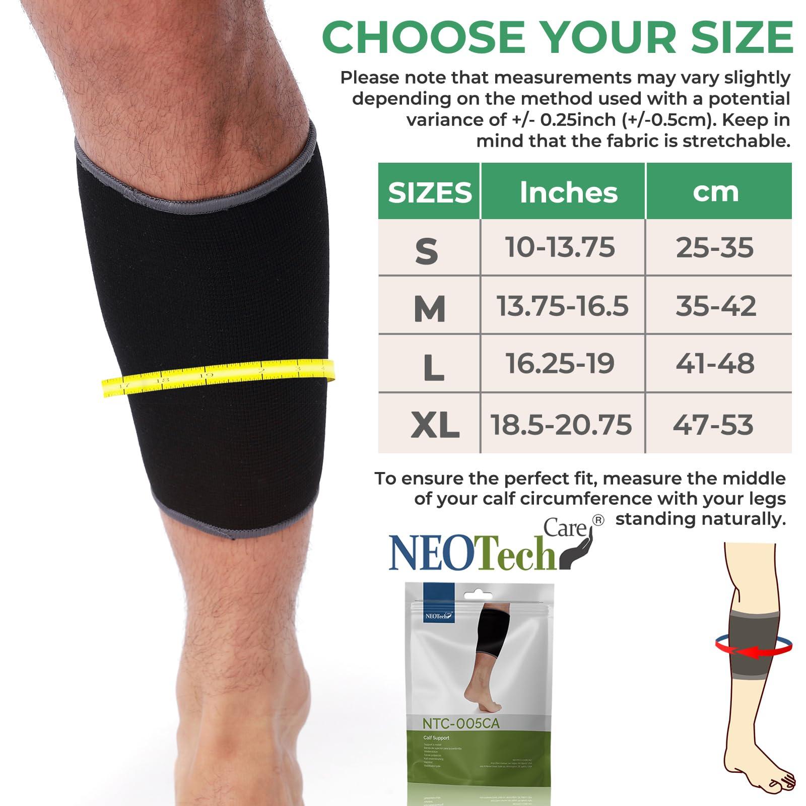NEOtech Care Neotech Care Calf Support Sleeve (1 Pair) - Elastic & Breathable Knitted Fabric - Medium Compression - Black Color (Size XL)