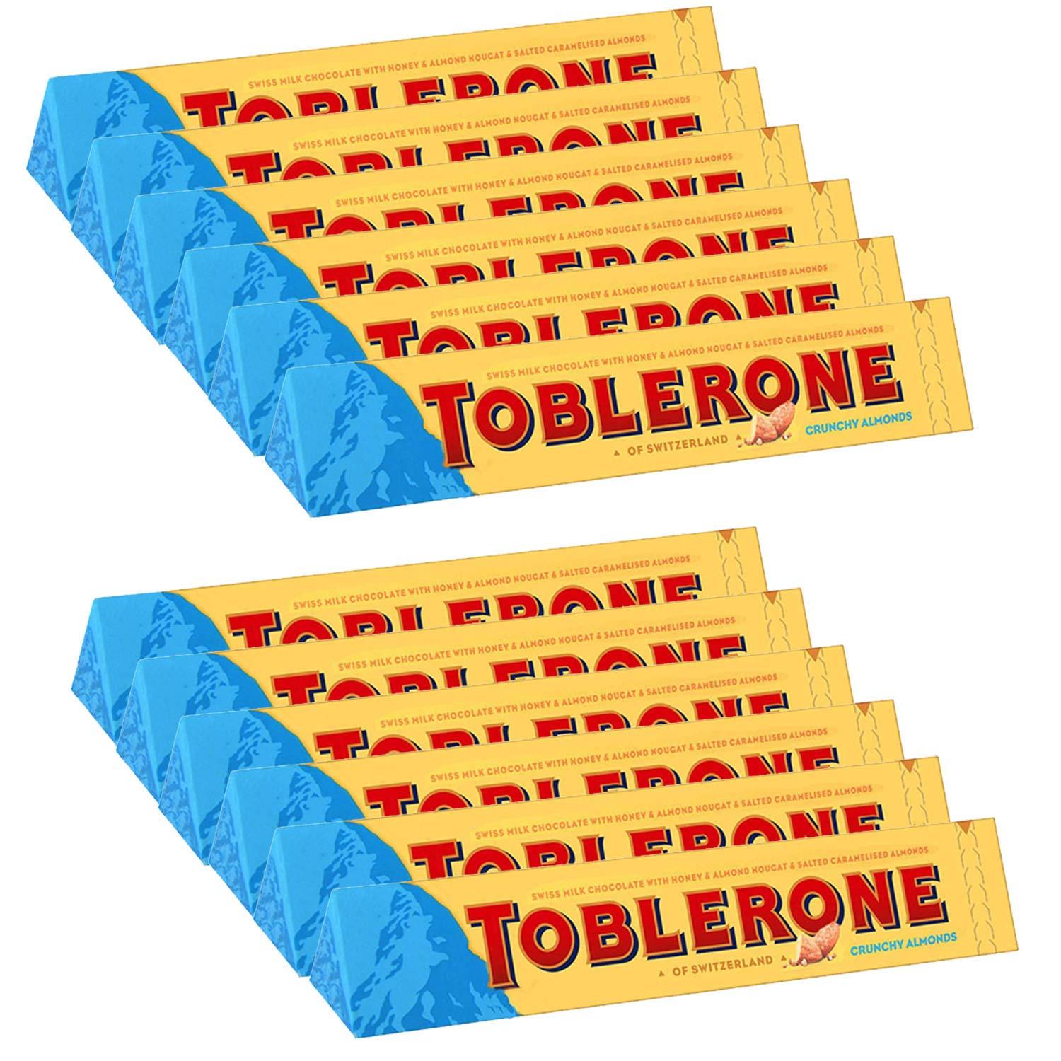 Toblerone Toblerone of Switzerland Swiss Milk Chocolate with Crunchy Almonds, 12 Pack Pouch, 12 x 100 g