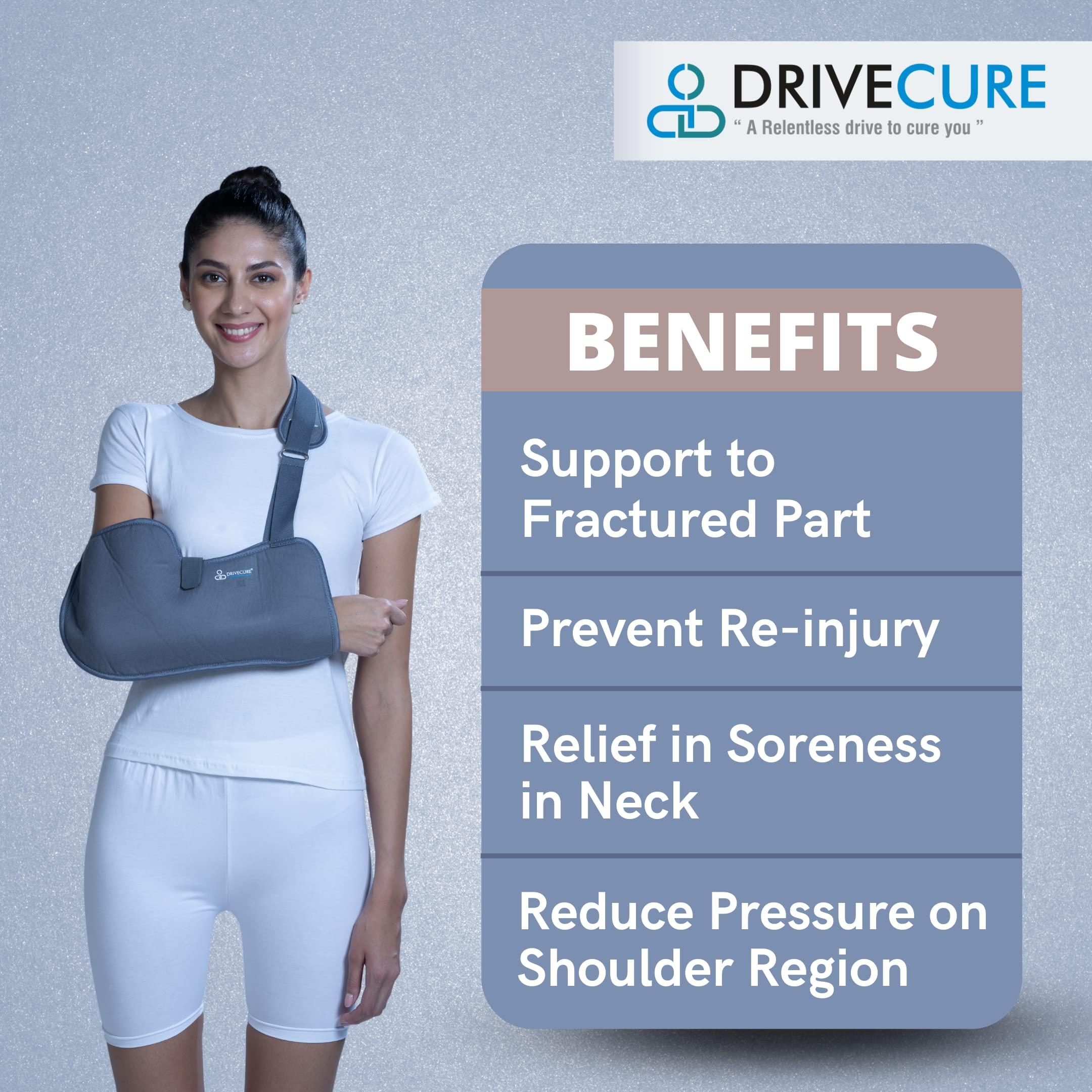DRIVECURE DRIVECURE Nylon Arm Sling Pouch For Men & Women Pack Of 1-Grey |Arm Sling Pouch|Shoulder Support, Hand Support |Shoulder Wrist Elbow Support Brace For Broken And Fractured Hand (Large (L))