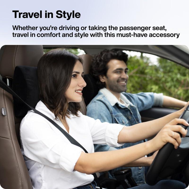 FOVERA FOVERA Car Neck Rest Pillow (Pack of 2) | 2 Years Warranty | Memory Foam Neck Pillow for Car, Car Seat Head Rest Cushion for Neck & Cervical Support - Relieves Neck Pain (Standard, Black)