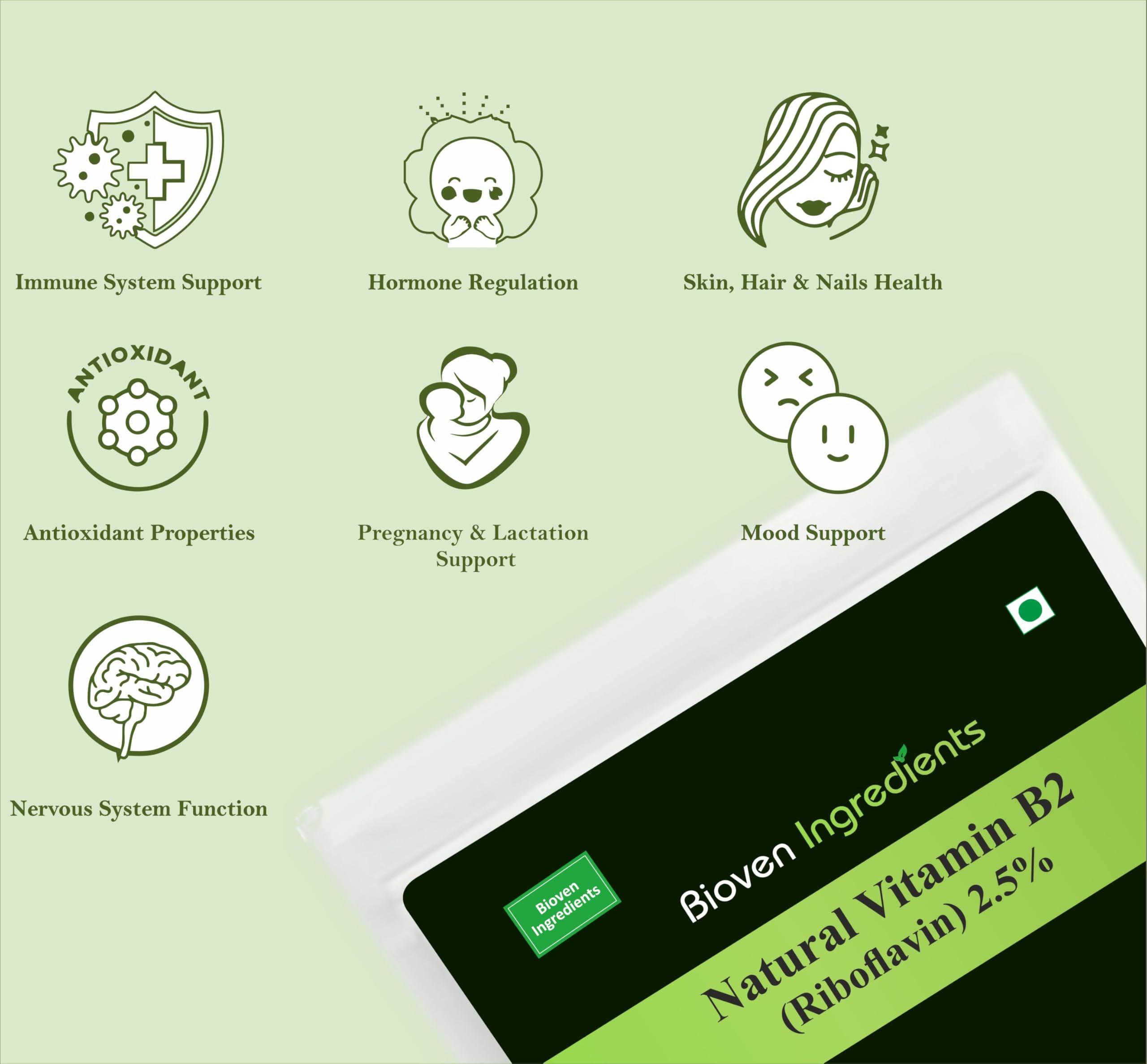 Bioven Natural Vitamin B2 Riboflavin Powder, Derived from 100% Natural & Organic Papaya Extract by Bioven Ingredients, Non-GMO Supplement, No Preservatives, Sugar, Gluten or Dairy Free Powder