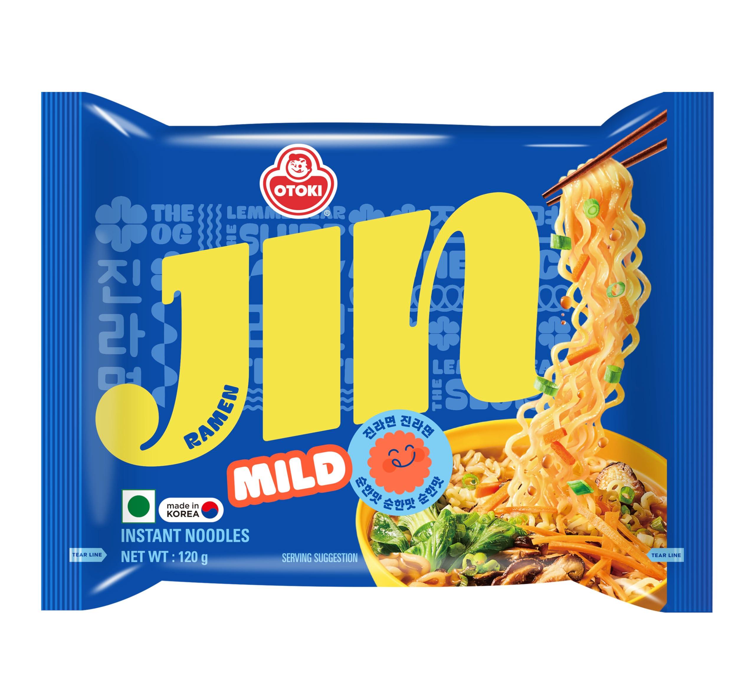 Ottogi Ottogi Jin Ramen Korean Style Vegetarian Instant Noodles Mild Flavor, 120g (Pack of 2) The Product Of Korea