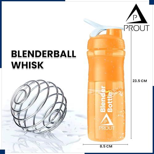 PROUT PROUT Gym Shaker | Water Bottle | Supplement Shakers | Shaker Bottle | Blender Bottle | Classic Protein Mixer Shaker Bottle with Blender Ball (Orange)