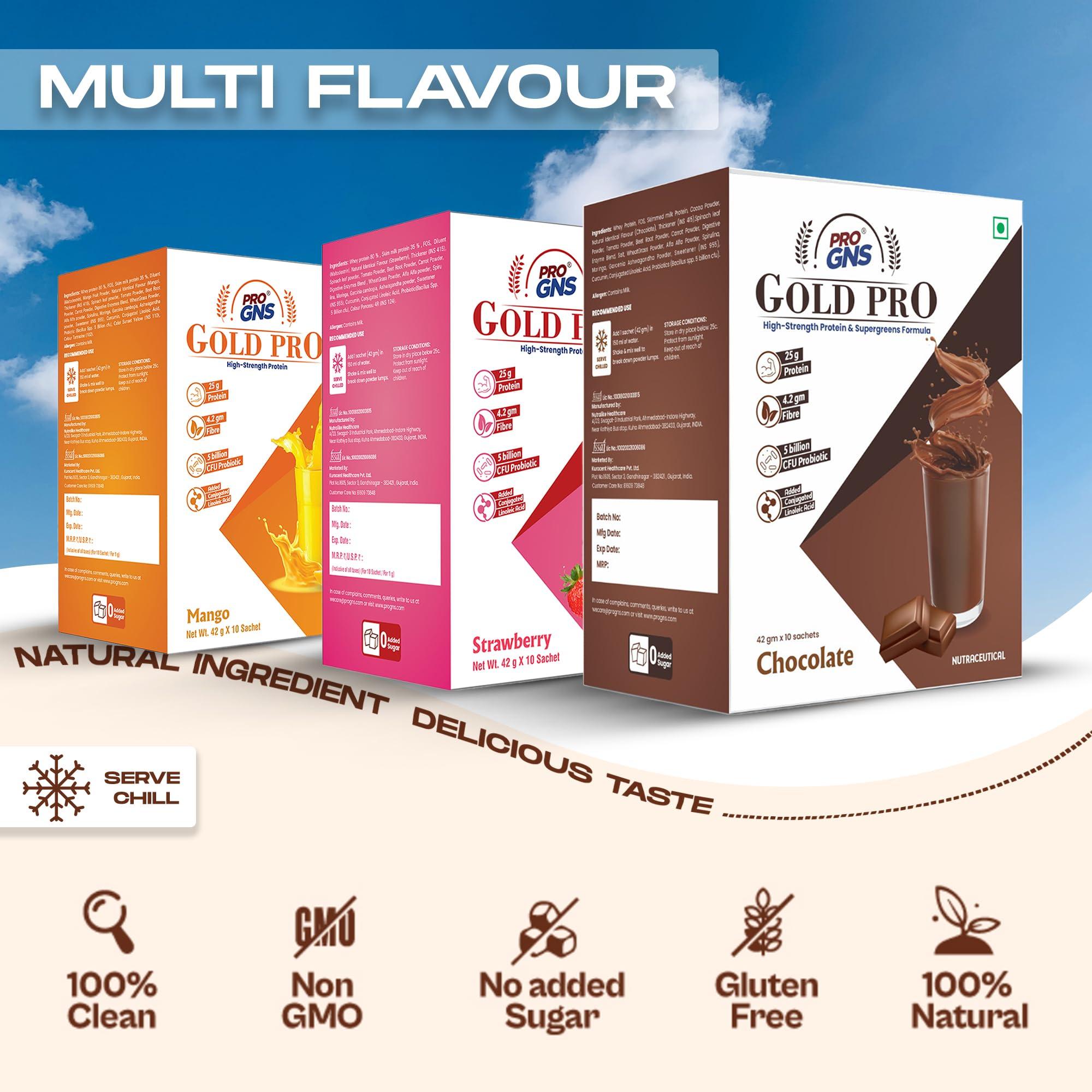 ProGNS ProGNS Gold Pro Whey Protein Powder Sachets | Protein 25g & Fibre 4.2g per serving | Chocolate Flavour (42g x 10 Sachet)