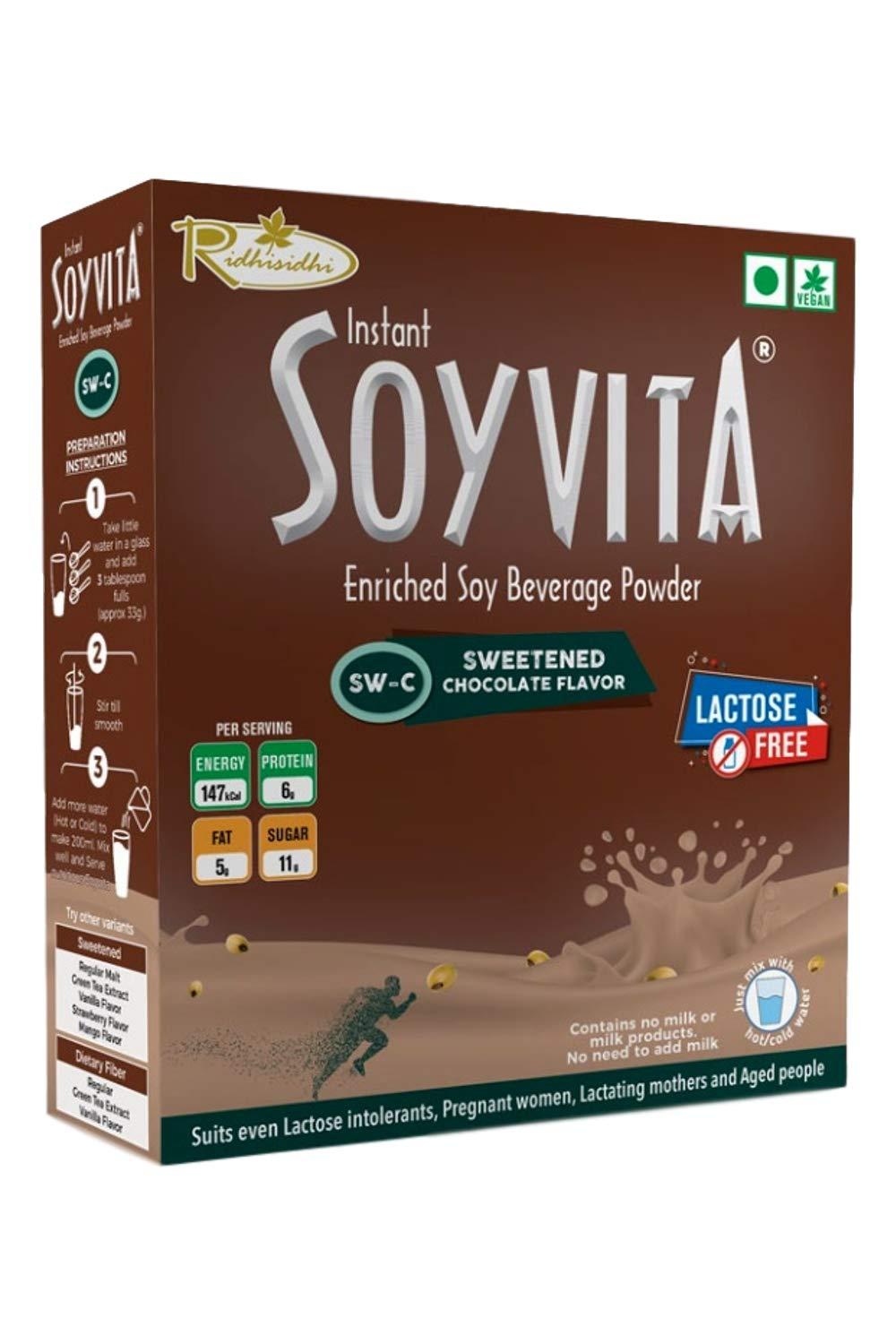 Soyvita SOYVITA - SWEETENED CHOCOLATE | LACTOSE FREE | VEGAN | ENRICHED SOY BEVERAGE POWDER | Serves-15 (500 Gms)