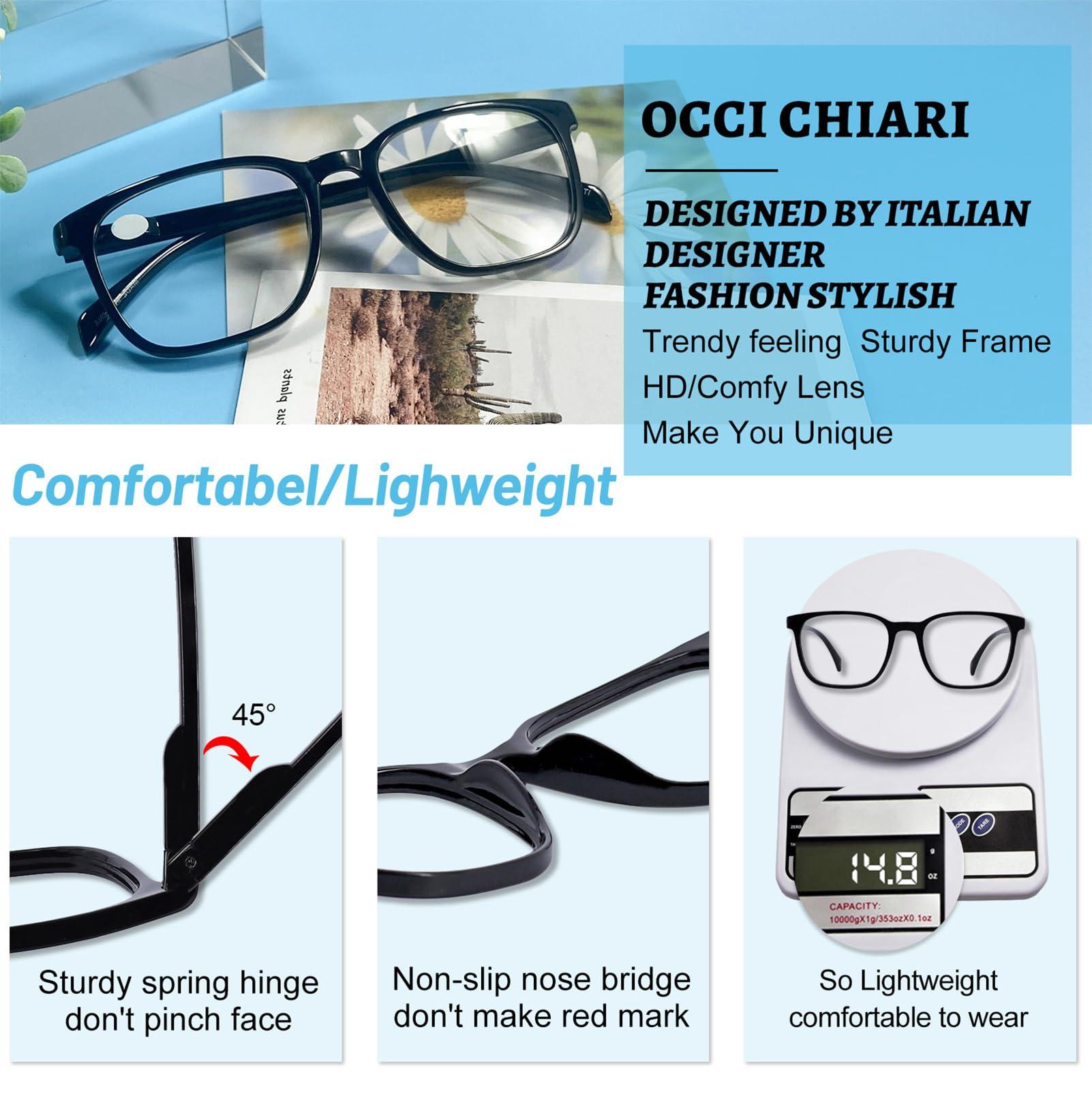 OCCI CHIARI OCCI CHIARI XL Reading Glasses Men Large head Comfortable Readers 1.0 1.25 1.5 1.75 2.0 2.25 2.5 2.75 3.0 3.5 4.0 5.0 6.0(2.75x Black)