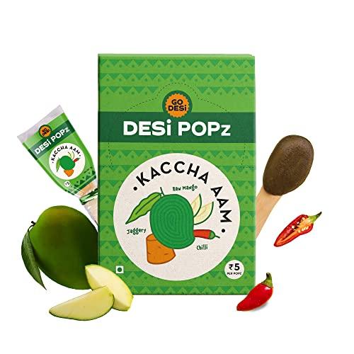Go DESi GO DESi Popz Kaccha Aam | 40 Pieces | Aam Candy | Fruit Snacks | Sour Candies | Lollipop | Raw Mango Candy
