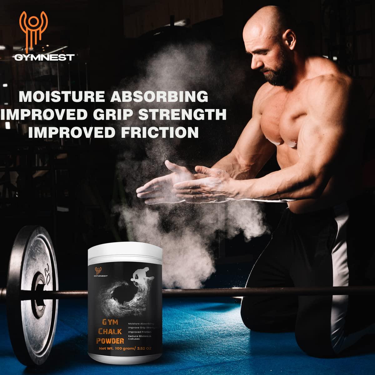 Gymnest Gym Chalk Powder 100 Gm for Workout, Weightlifting, Powerlifting, Gymnastics, Long Last Gripping, Avoiding Slippery Hands, Make Crushing Blocks, Refined Compressed Magnesium Carbonate Superior Grade