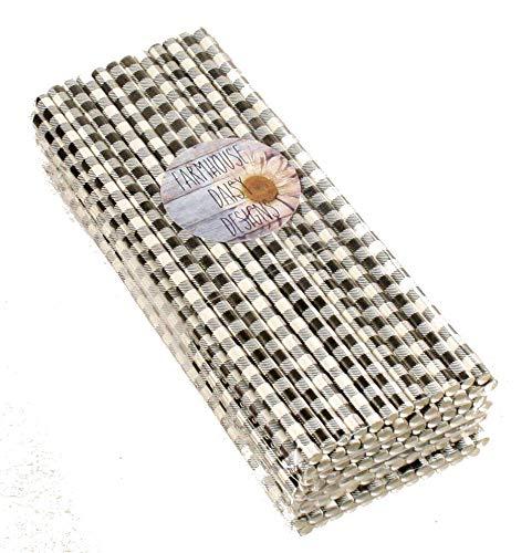 LHIUEM Buffalo Plaid Straws - Black and White Check - Lumberjack Party Supplies Farmhouse Decor Biodegradable - Plaid Paper Drinking Straw Flannel Buffalo Design Pack of 100 Farmhouse Christmas Birthday