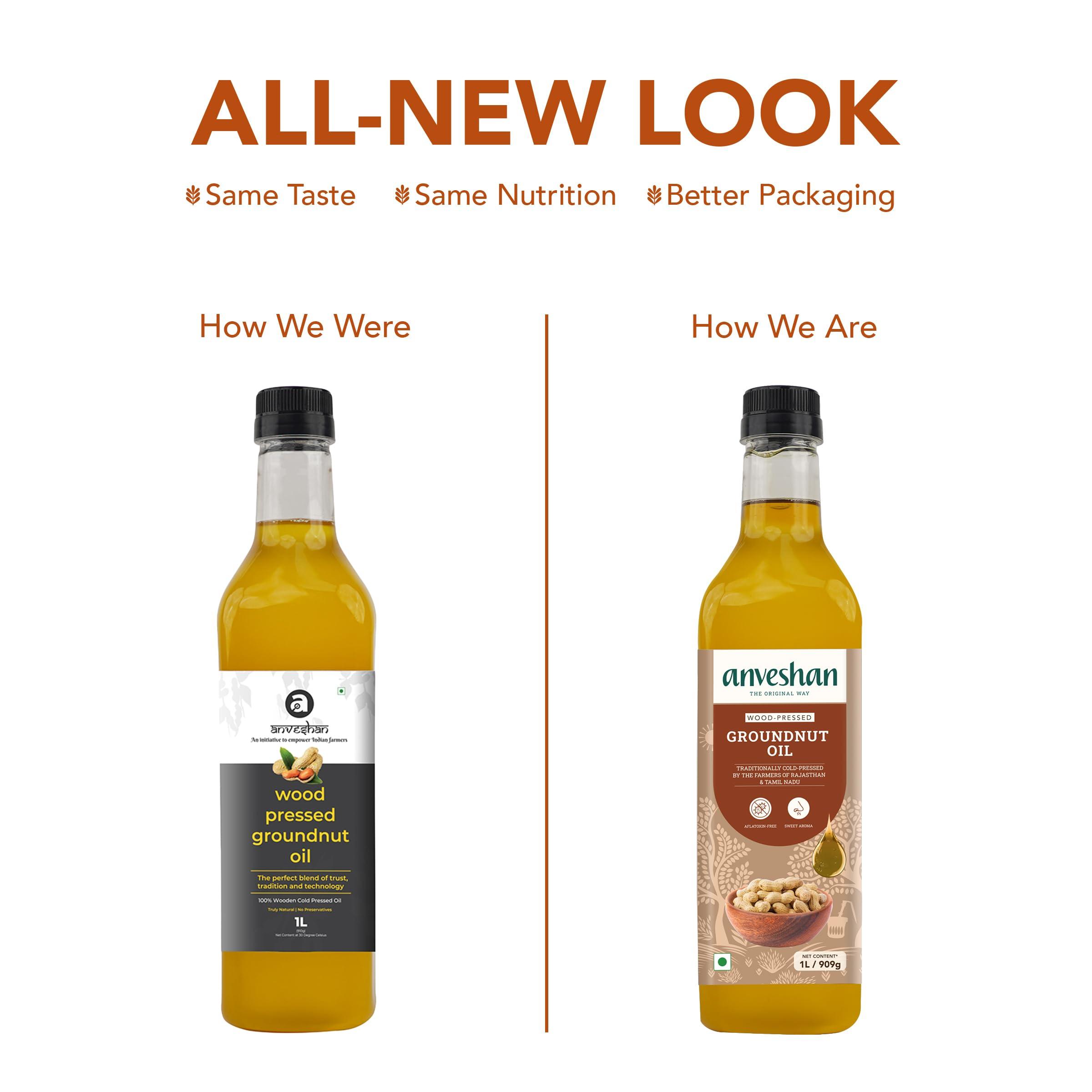 Anveshan Empowering farmers with technology Anveshan Wood Pressed Groundnut Peanuts Oil 1 Litre | Plastic Bottle | Kolhu/Kacchi Ghani/Chekku/Ganuga | Peanut Oil | Natural | Chemical-Free | Cold Pressed Groundnut Oil for Cooking