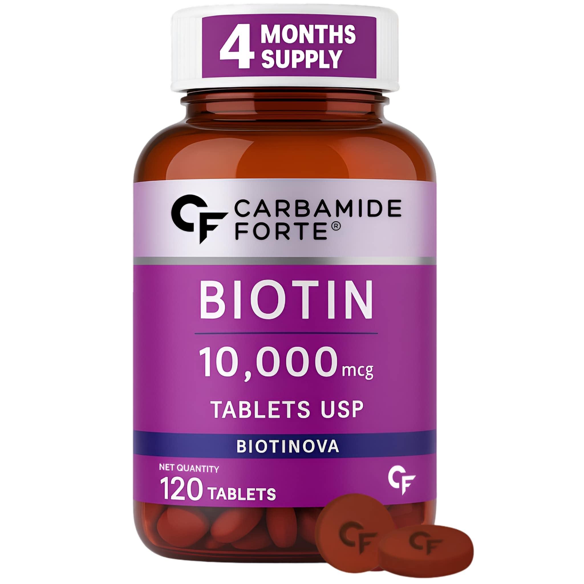 Carbamide Forte Carbamide Forte Biotin 10000mcg | Biotin Tablets for Hair Growth | Biotin Supplement for hair, skin, and nails | Hair Vitamins for Men & Women | 120 Tablets