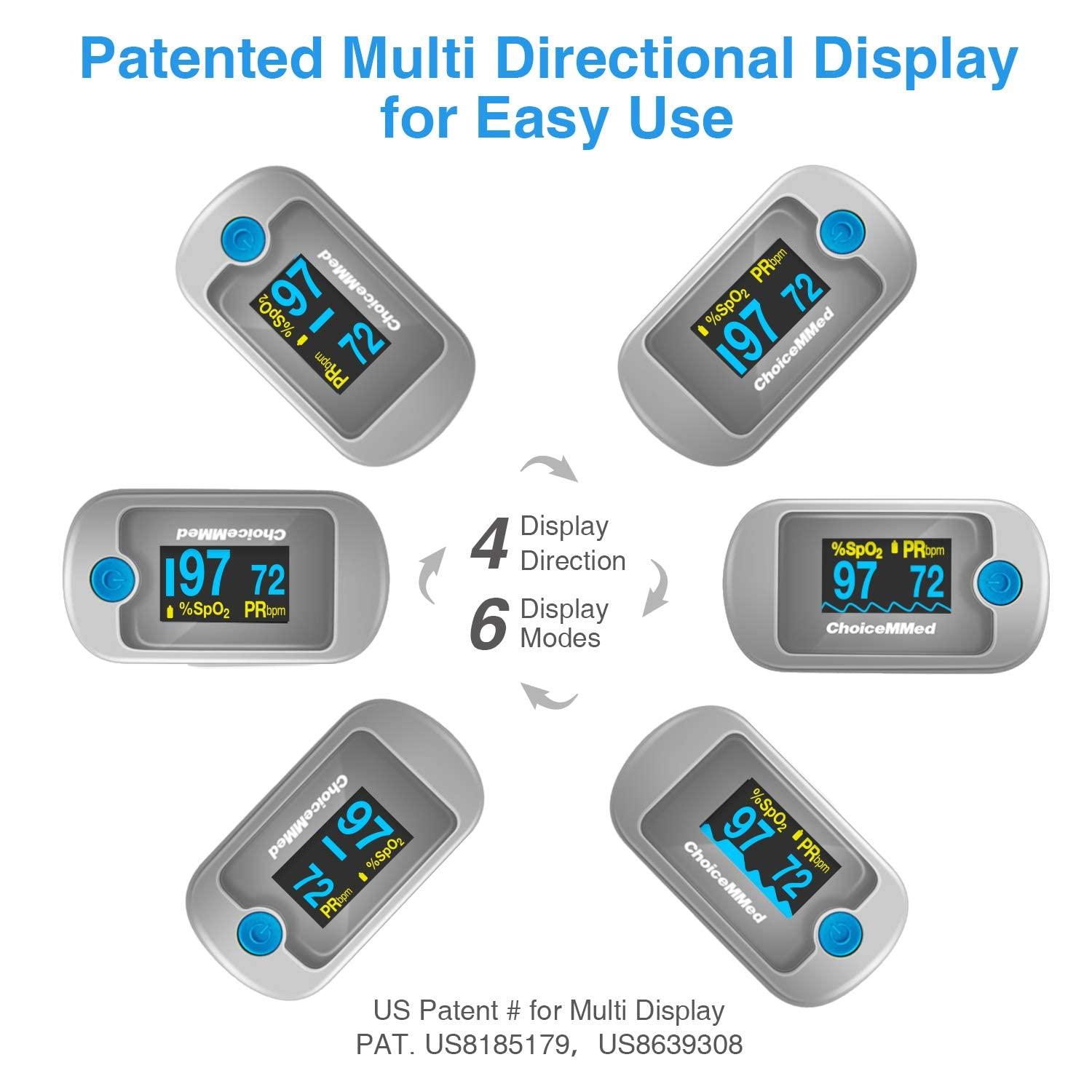 CHOICEMMED ChoiceMMed FingerTip Pulse Oximeter (MD300CN330) | Pulse Rate | Oxygen Saturation | High Accuracy | Pulse blood Oxygen | SPO2 & PR Measurement | CE | FDA Approved- Pack of 1 (Grey)