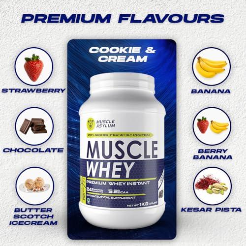 Muscle Asylum Muscle Asylum Premium Whey Protein l 1kg, 25 Servings l Cookie & Cream l With Genuine Lab Reports l Muscle Building & Recovery | Increased Muscle
