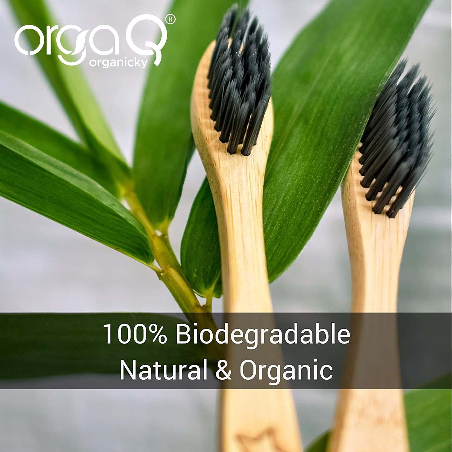 OrgaQ Organicky OrgaQ Organicky Adult Natural Bamboo Automatic Toothbrush With Castor Bean Bristle For Oral Care|Eco Friendly-2 Pc