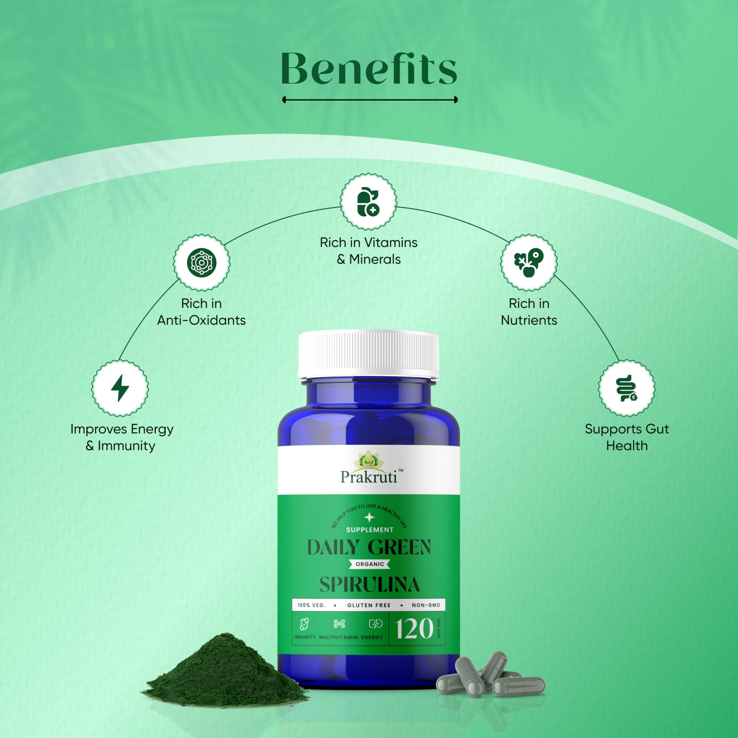 Prakruti Pure Herbs Prakuri Daily Greens Spiruina and Stemino M+ Shilajit Gold Combos | 100% Natural help to Immunity & Enegry Booster | Stamina & General Wellness