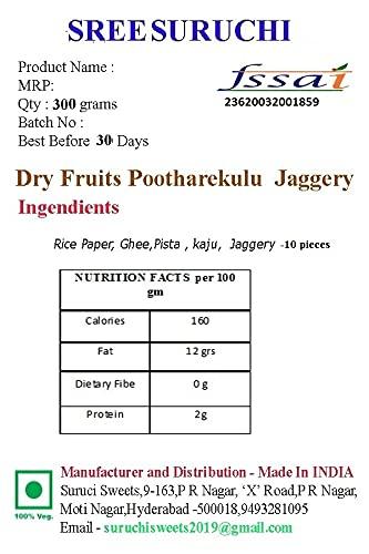 SREE SURUCHI Dry Fruits jaggery Pootharekulu /Jaggery Dry Fruits / Putharekulu -10 Pieces
