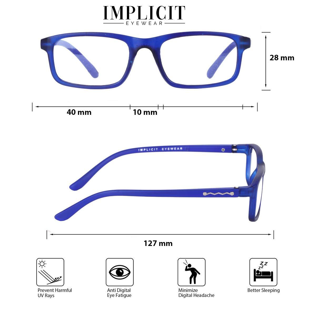 IMPLICIT Implicit® Zero Power Computer Glasses Spectacles With Blue Cut for Kids, Anti Glare Coating for Eye Protection & Anti Eyestrain (Blue)