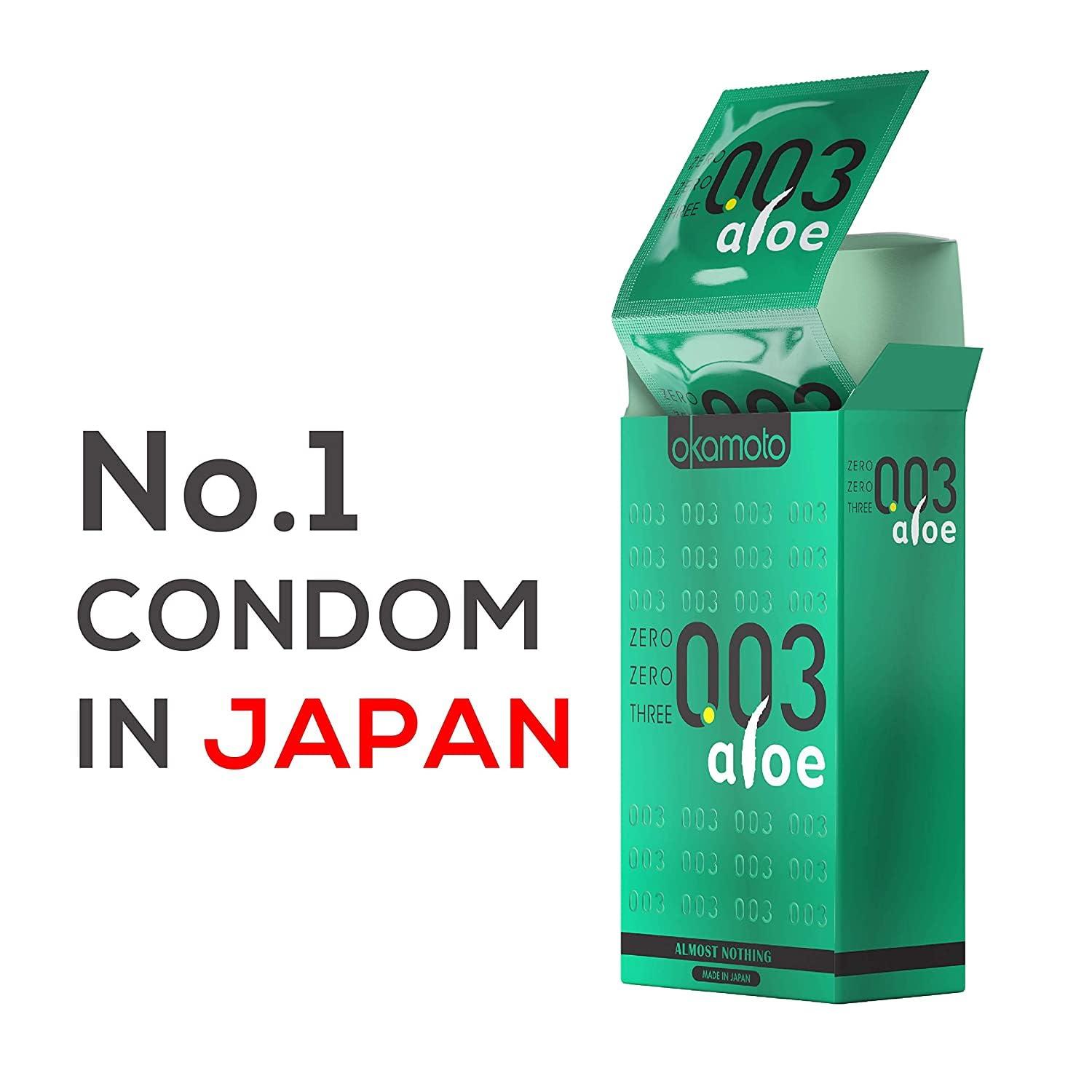 OKAMOTO Okamoto 003 Japans Best Aloe Condoms | Only Natural Water Based Lube Condom in India |Thinnest Premium Condoms for Men - Made In Japan | 0.03 mm thin Extra Lubricated | Pack of 2 | 20s Condoms
