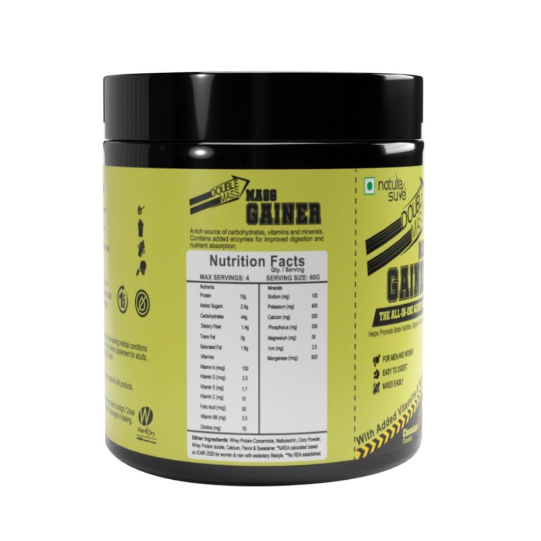 Nature Sure Nature Sure Double Mass Chocolate Flavored Mass Gainer with Whey Protein and Enzymes, Free Scoop Inside - 1 Pack (250 Grams)