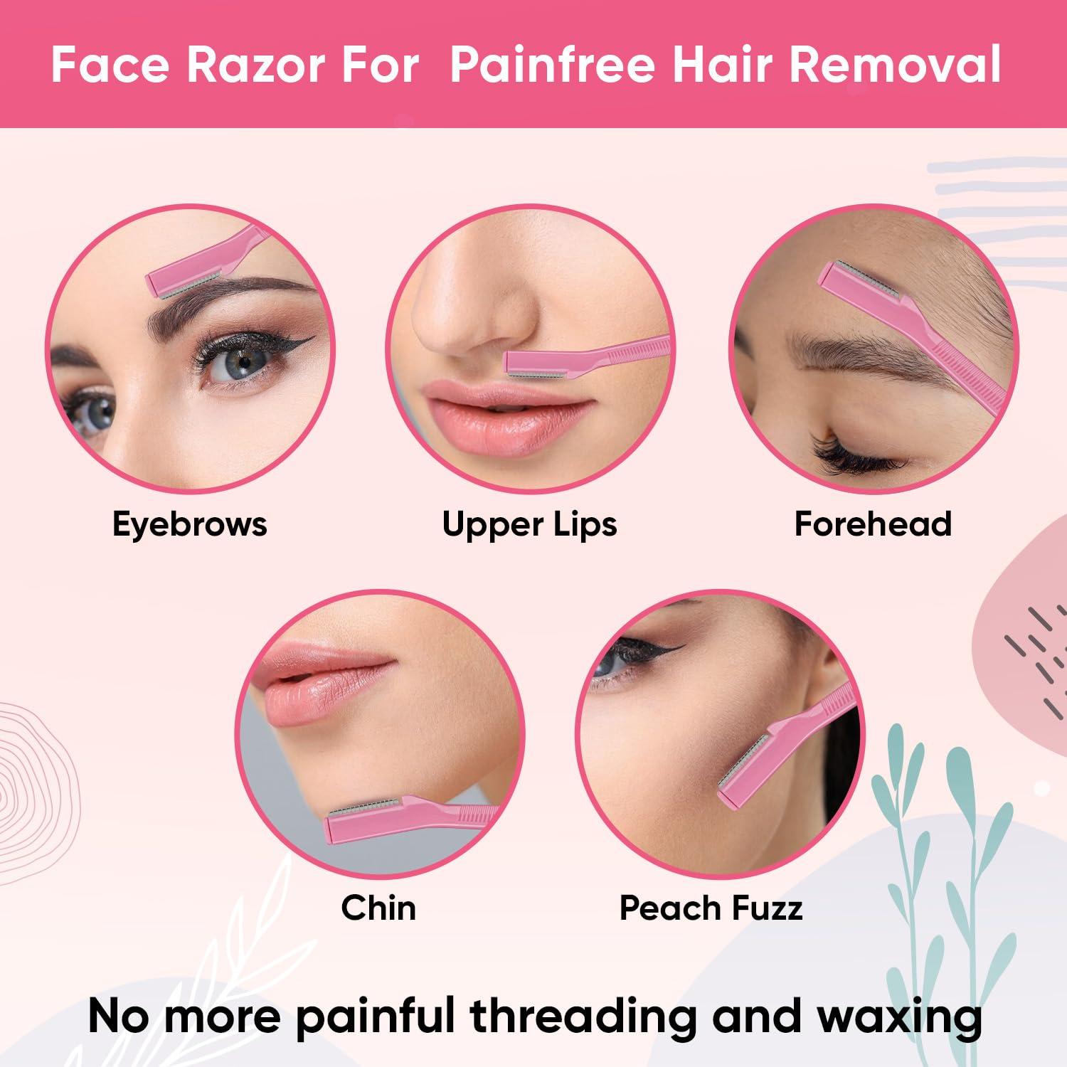 VEGA Vega Eyebrow Shaper for Women - Pack of 3 Reusable Face Razor, Painless Facial Hair Removal, Razor for Face, Eyebrows, Upper Lips, Chin, Side Locks, Forehead, (ESS-01)