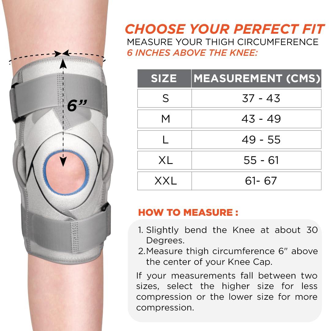 Vissco Vissco Neoprene Hinged Patella Knee Brace (Moderate Support), Knee Support for Pain Relief, Knee Injury Braces for Walking, Running, Gym, Workout - (CLOSED TYPE) - Small (Grey)