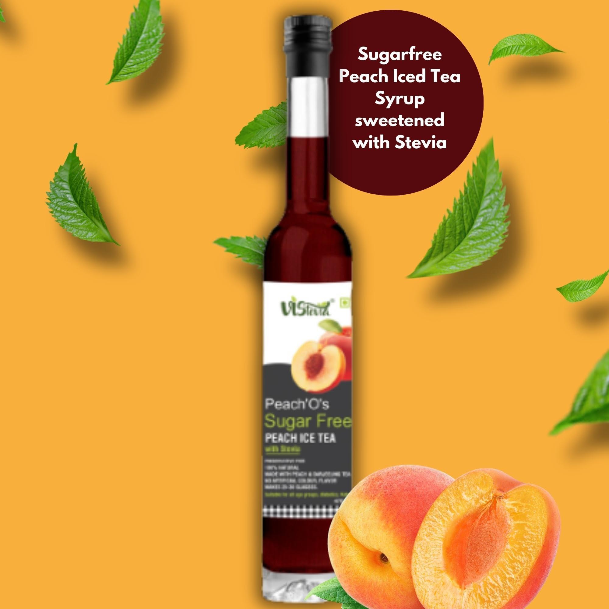 VISTEVIA Vistevia Sugar Free Peach Iced Tea Syrup, Diabetic and Keto Friendly - Sweetened Naturally With Stevia - Contains Real Peach Puree And Darjeeling Tea, Delicious To Taste, Pack of 1 (470m serves 25-30 glasses)