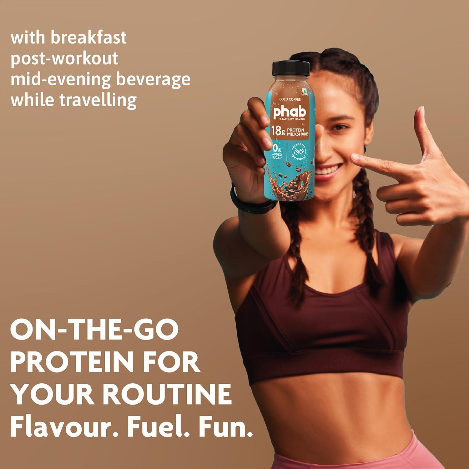 Phab Phab Cold Coffee Protein Milkshakes with 18g Protein & No Added Sugar | Gluten-Free & Gut-Friendly, Trans Fat Free | Rich Source of Fibre & Pre-biotics | Healthy & Delicious Protein Shake (200ml, Pack of 6)