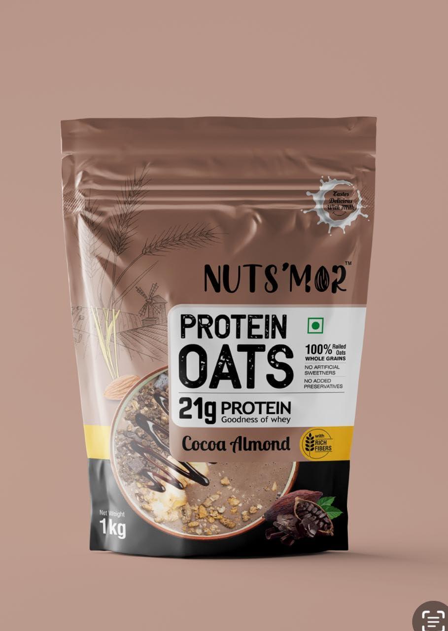NUTS\'MOR NUTS\'MOR Cocoa & Almonds Protein Oats Oats, Almonds, Seeds,Cocoa | High Protein & Fibre | No Processed Sugar & Preservatives | Vegan | Healthy Snack & Breakfast Cereal