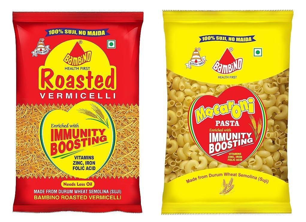 Pink Delight Bambino Roasted Vermicelli 400 Gm+ Pasta Macroni 400 Gm| Pack of 2| 800 gm