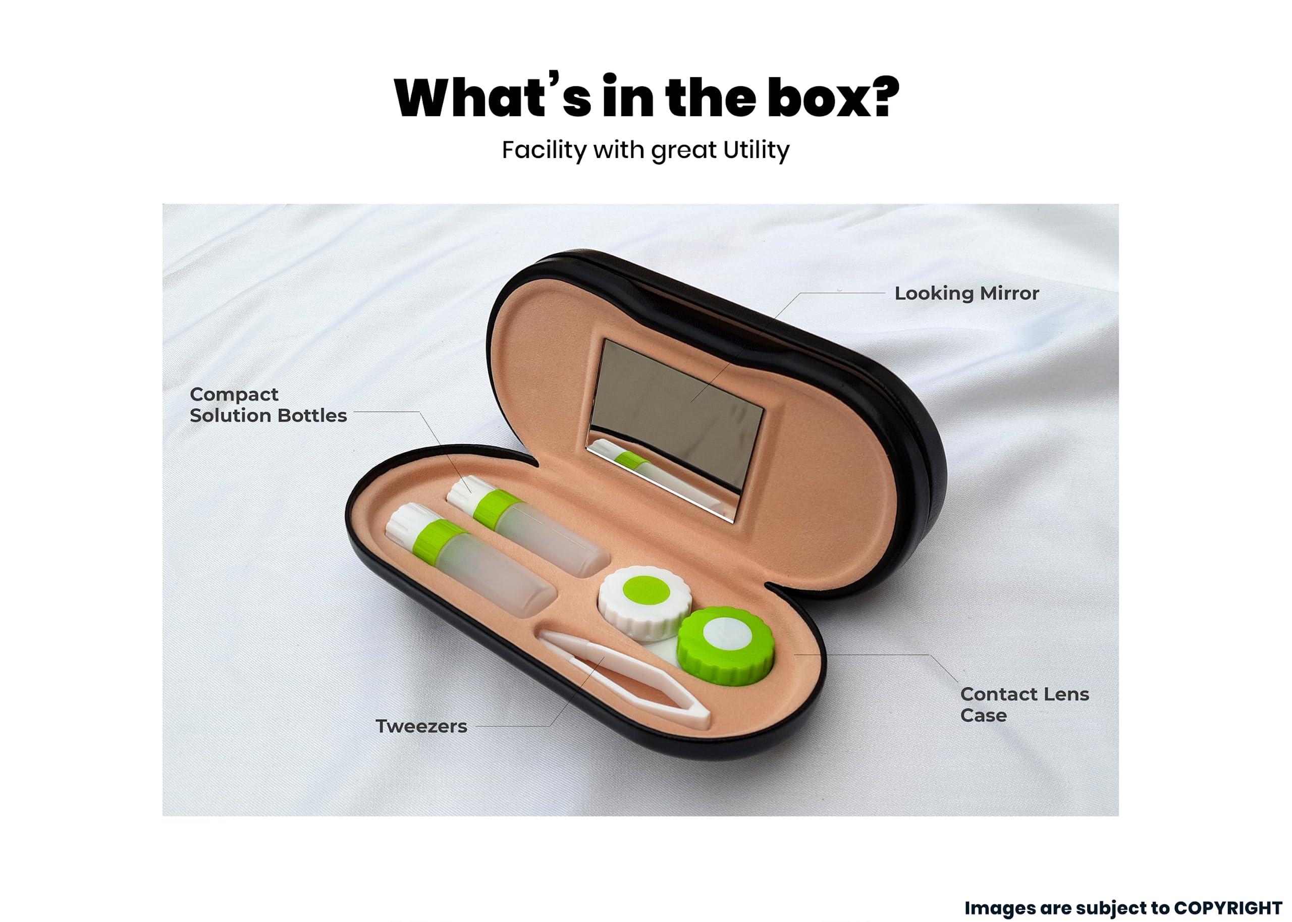 SPECTACKLE SPECTACKLE MBC Contact Lens Case | 2-in-One Portable Contact Lens case and Glasses Dual case | Tweezer | Solution Bottles | Lens Holder | Mirror (Floral Blue)