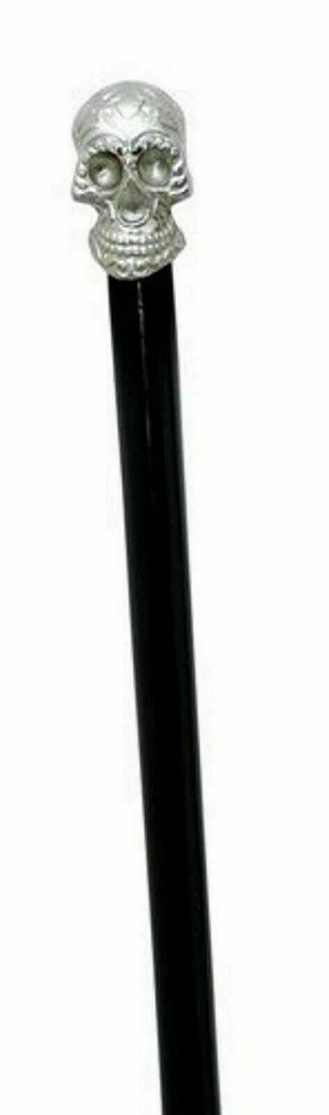 NavaFresh Basics A N H Handmade Nautical Skelton Head Walking Stick Brass Skull Handle Victorian Wooden Walking Stick Cane, Chrome Finish, 36 Inch