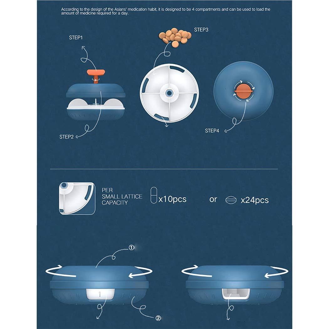 Anjetan Anjetan Round Pill Organizer Airtight 4 Grids Daily Pill Box Pill Container for Pill Divided Pill Organizer Circle Pill Container