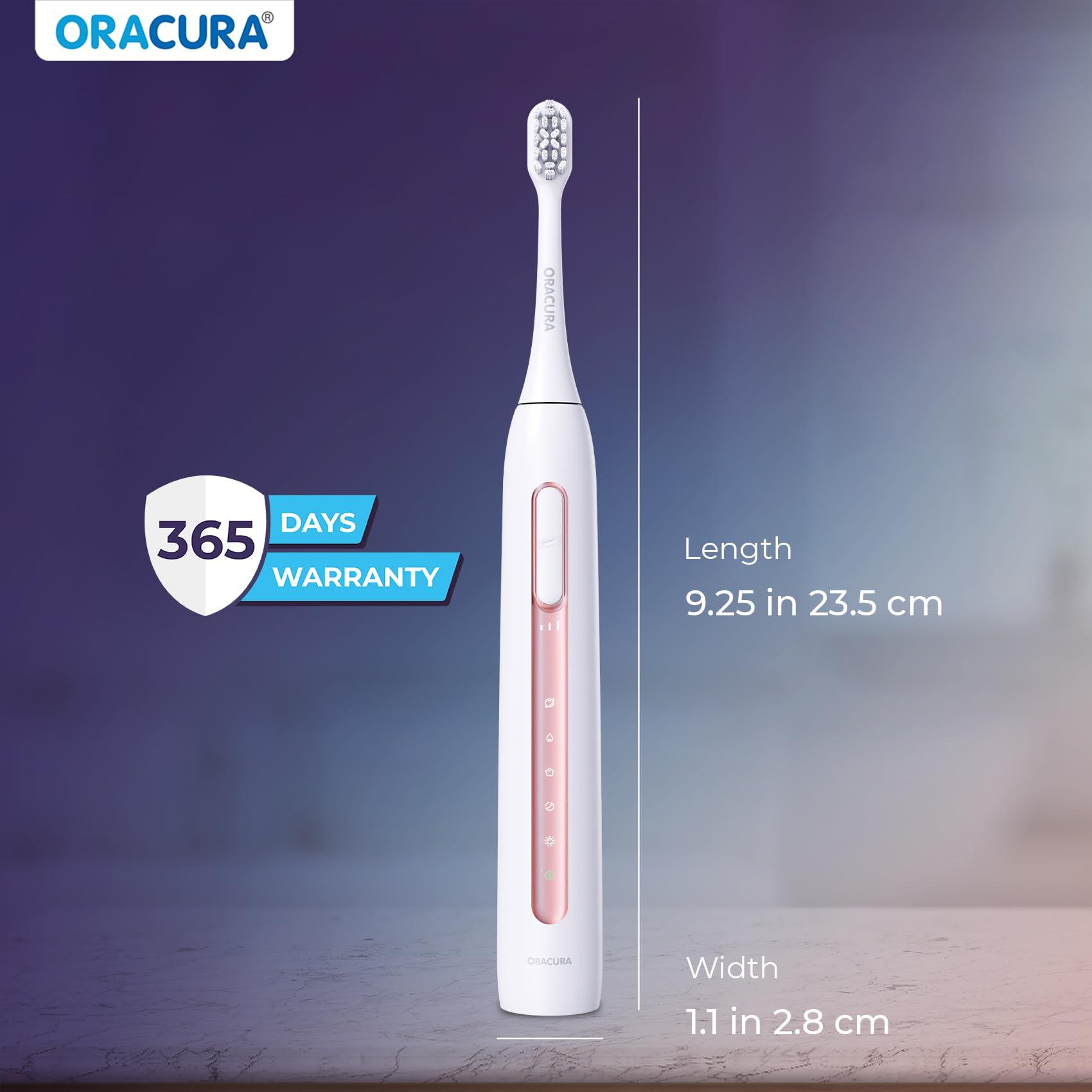 ORACURA ORACURA Sonic Smart Electric Rechargeable Toothbrush SB300| Peach |4 Vibrant Colors| 36,000 strokes/min| With 5 Modes & 3 Intensity Levels| IPX7 Waterproof| 2 Minutes Auto-Timer| 90 Days Battery Life