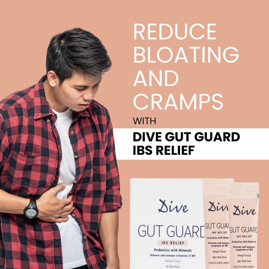 DIVE DIVE Gut Guard IBS Relief Probiotics, Constipation & Irritable Bowel Syndrome, Prevent Loose Stools, Diarrhoea, Upset Stomach, 7 billion CFU Clinically Proven Strains| Sugar Free 30 Days Pack