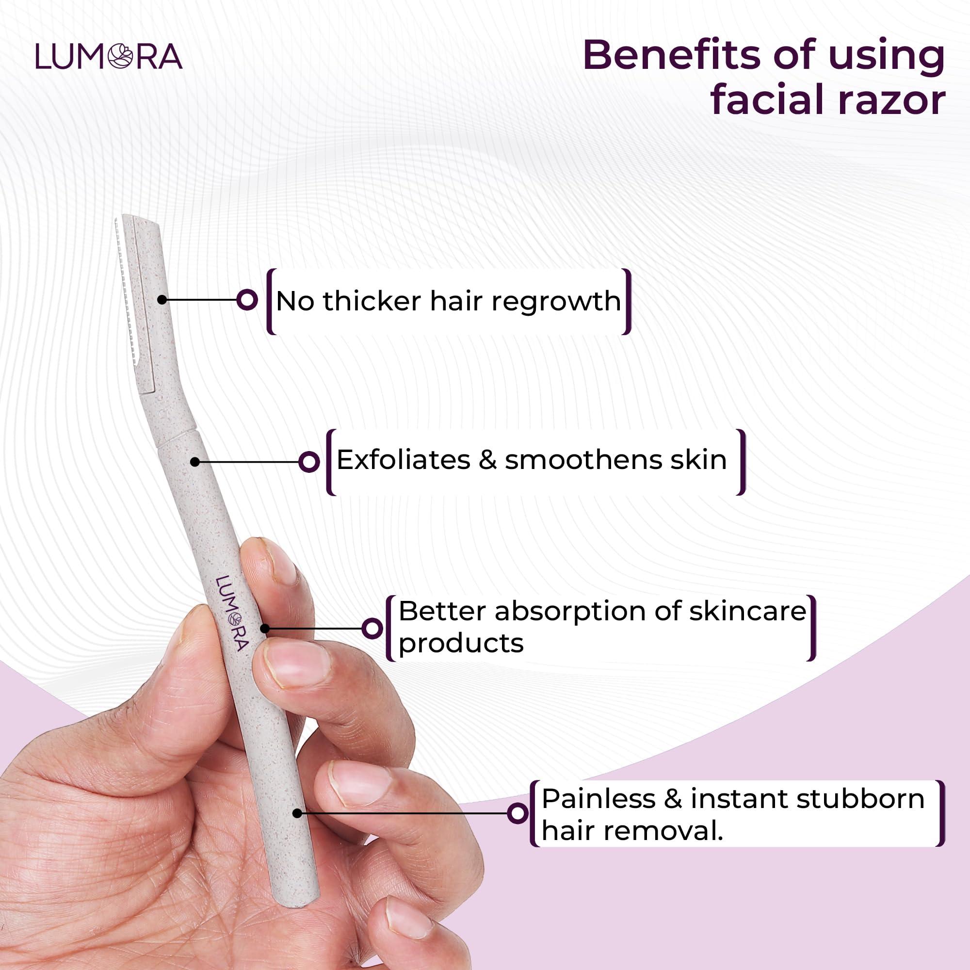 LUMORA Lumora Face Razor for Women - 2 Razors | Facial Razor for Eyebrows, Upper Lips, Chin, Forehead and Sideburns | German Stainless Steel Blade & Firm Grip | Smooth & Instant Facial Hair Removal Razors