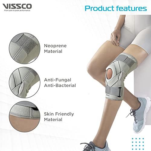 Vissco Vissco Neoprene Hinged Patella Knee Brace (Moderate Support), Knee Support for Pain Relief, Knee Injury Braces for Walking, Running, Gym, Workout - (CLOSED TYPE) - Small (Grey)