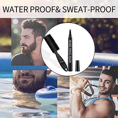 BAERFIT BEARD Men\'s Waterproof Beard Filling Pen with Brush Beard Color Pencil Long-Lasting Natural Coverage, Repair Beard Shape, Moustache colour, and Eyebrows Bristle Beard Brush (Black)