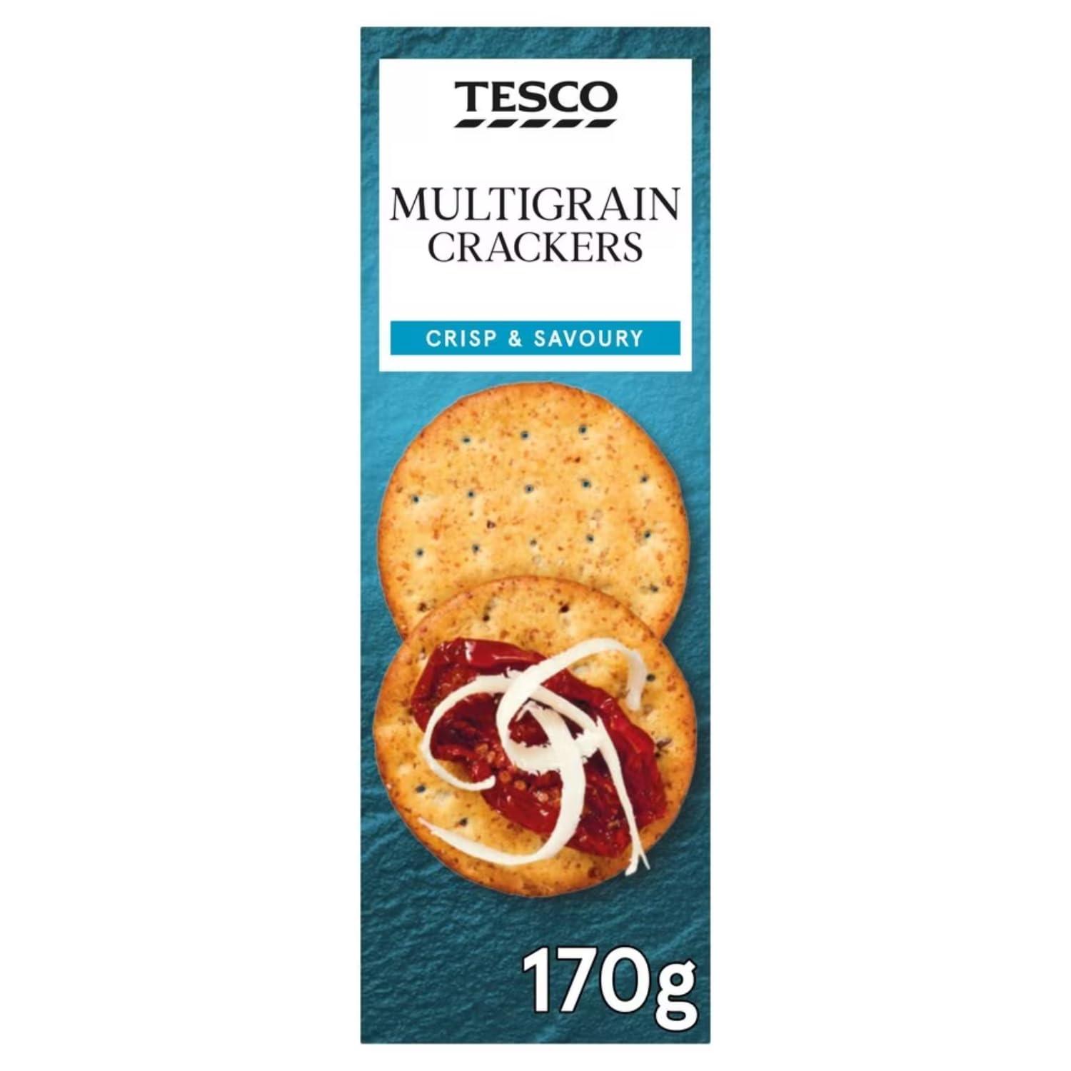 Generic Tesco Multigrain Crackers Crisp & Savoury With Five Gains Baked In For a Versatile Snack, 170g (Imported)