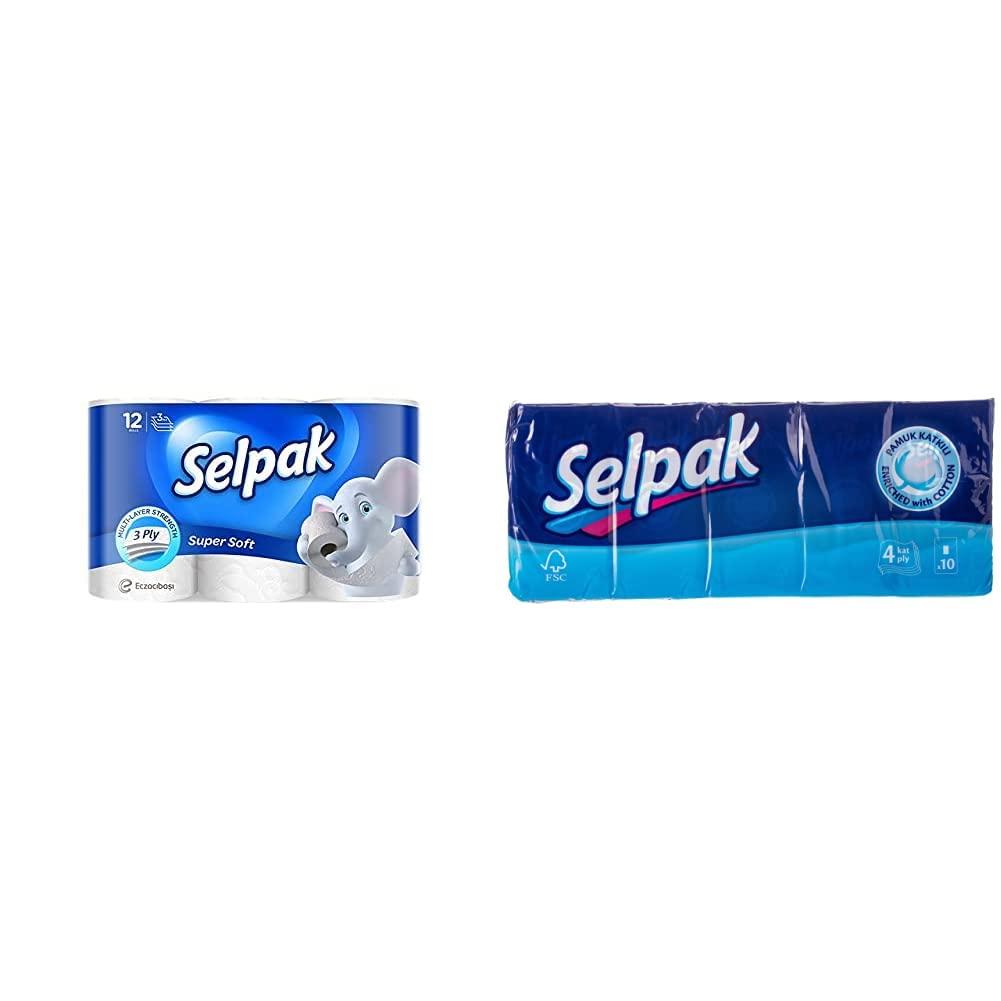 SELPAK Selpak Toilet Roll - 3Ply (12 Rolls/Pack) & Selpak Pocket Hanky Tissue Classic - 10 Sheets/Piece