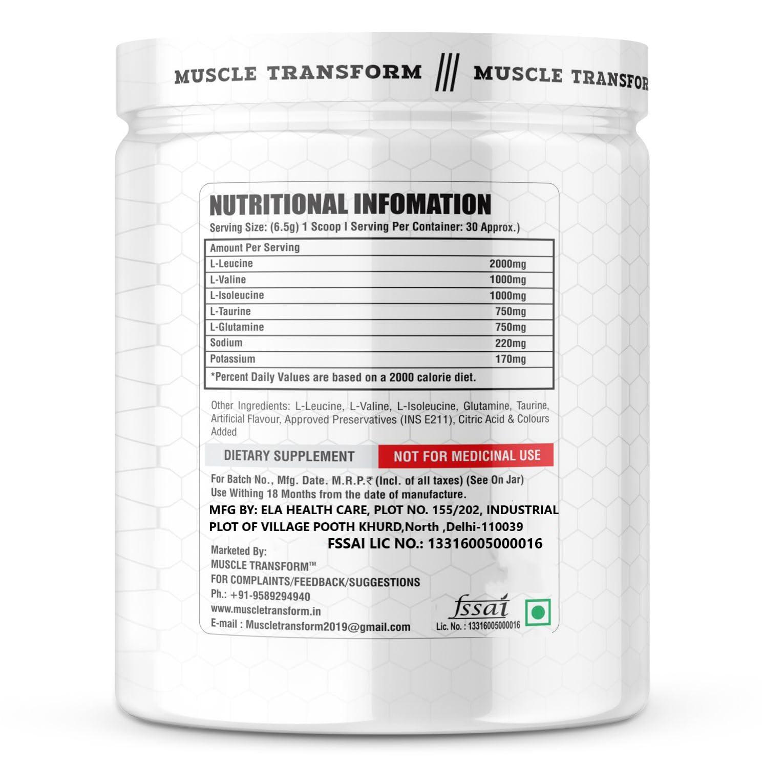 MUSCLE TRANSFORM Muscle Transform Amino Fire Advanced BCAA Supplement with Glutamine - Pre/Post Workout & Intra Workout Supplement | Muscle Recovery Drink with Amino Acids | Muscle Protein Synthesis - Lean Muscle - Improved Performance - Hydration for Men & Women [30