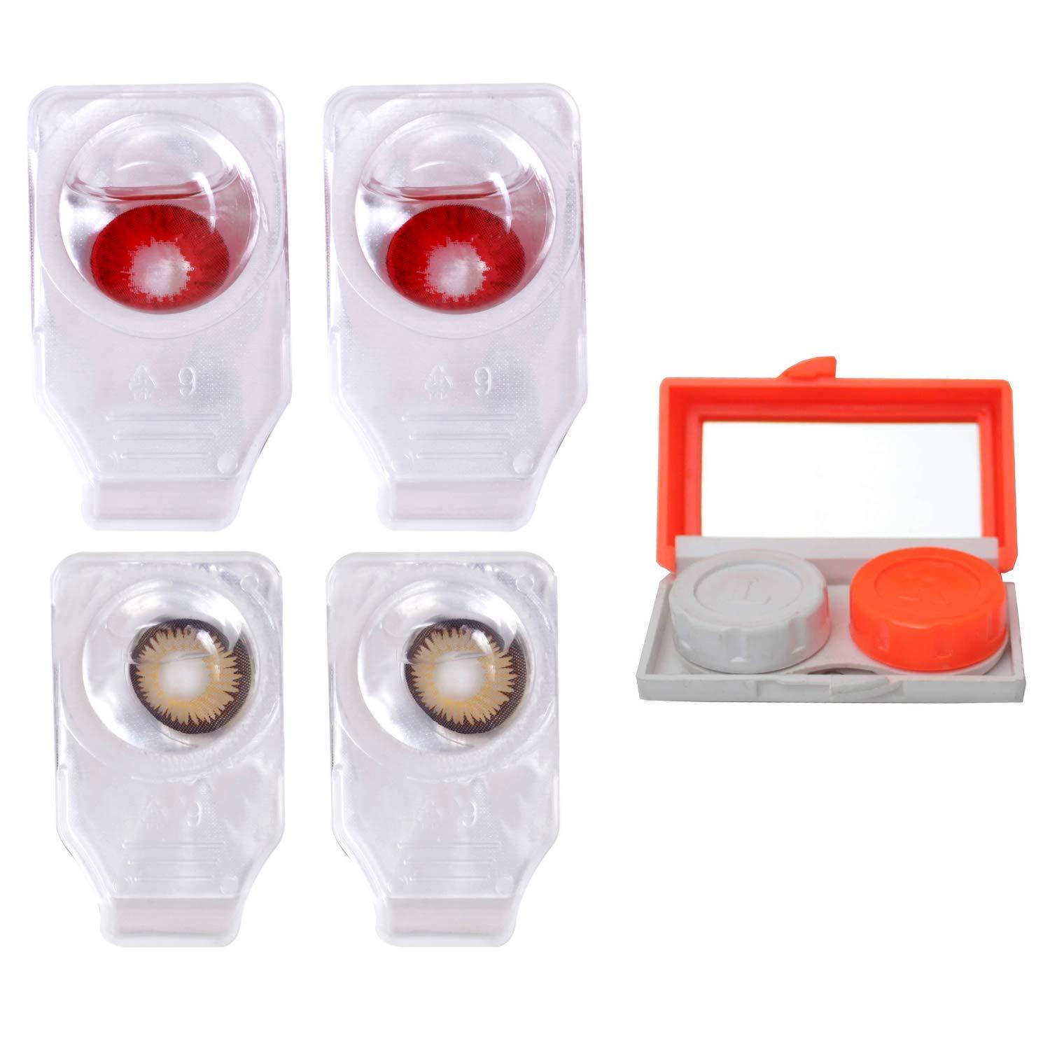Choice Empire Choice Empire Monthly Colored Contact Lenses Zero Power for Eye Combo Pack of 2 with 1 Lens Travel Kit Red-Brown