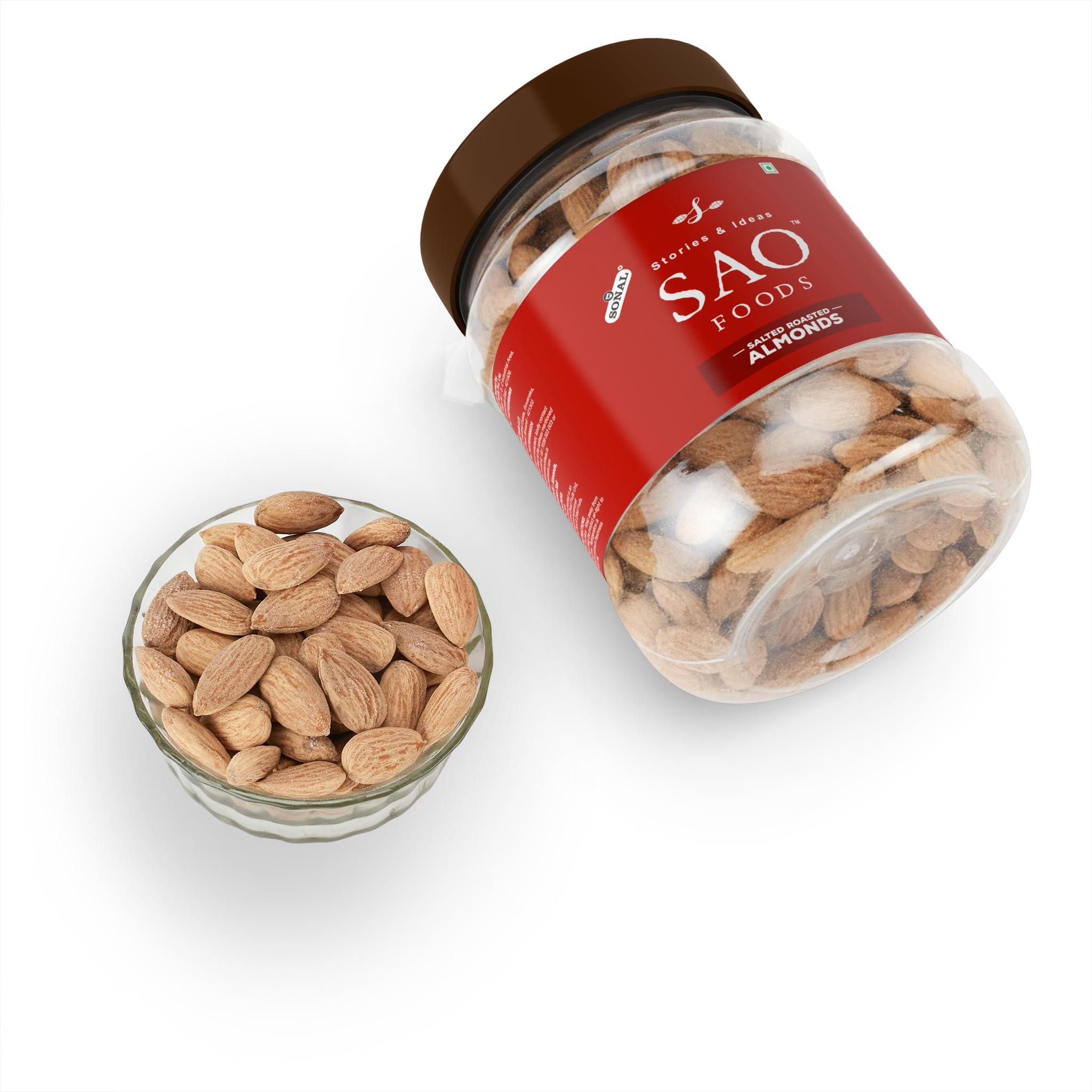 Stories & Ideas SAO Foods Sao Foods Roasted & Salted Almonds 250 gm, Dry Fruits, Crispy and Crunchy, Healthy Dry Foods, Real Nuts, Rich in Protein, Perfect for Snacking