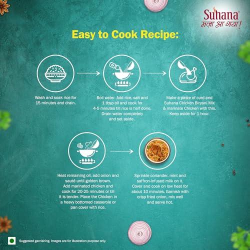 Suhana Suhana Chicken Biryani Masala 50g Pouch, (300g - 50g X 6 pouch), No Added MSG & Preservatives, Complete Spice Mix.