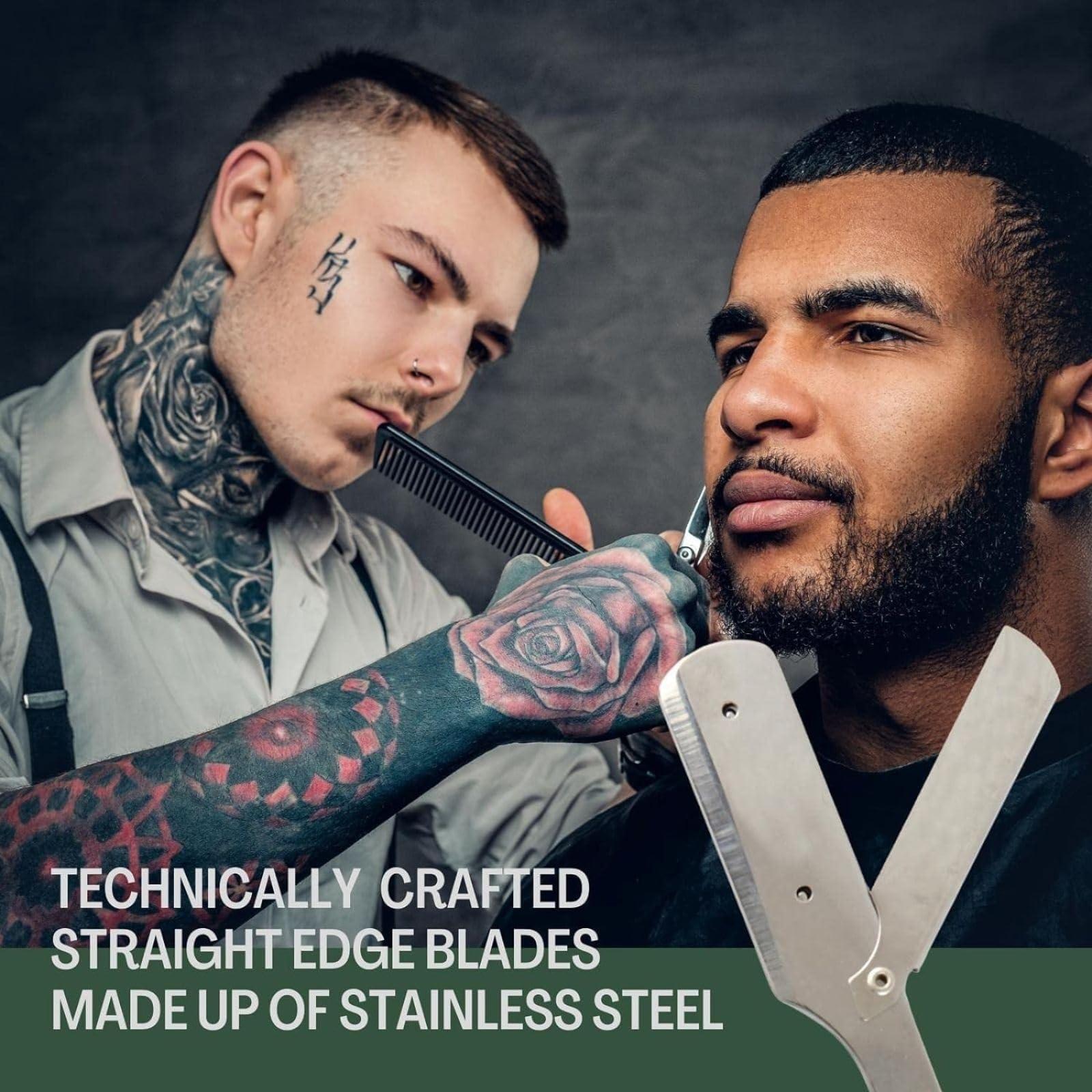 Hair Line Hair Line Professional Barber Shaving Cut Straight Edge Razor, Safety Beard Salon Smooth Shave Cutting Folding Ustra for Men_Steel